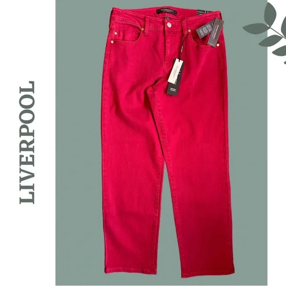 Liverpool Women's Kennedy Straight Cropped Garnet Jeans Size 16 - Picture 3 of 8